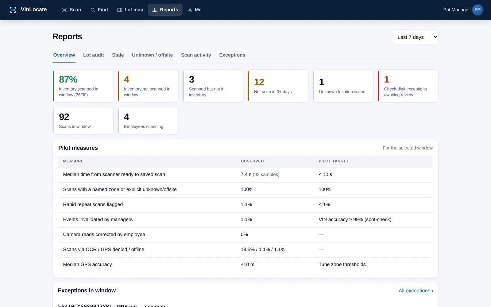 VinLocate dashboard screenshot
